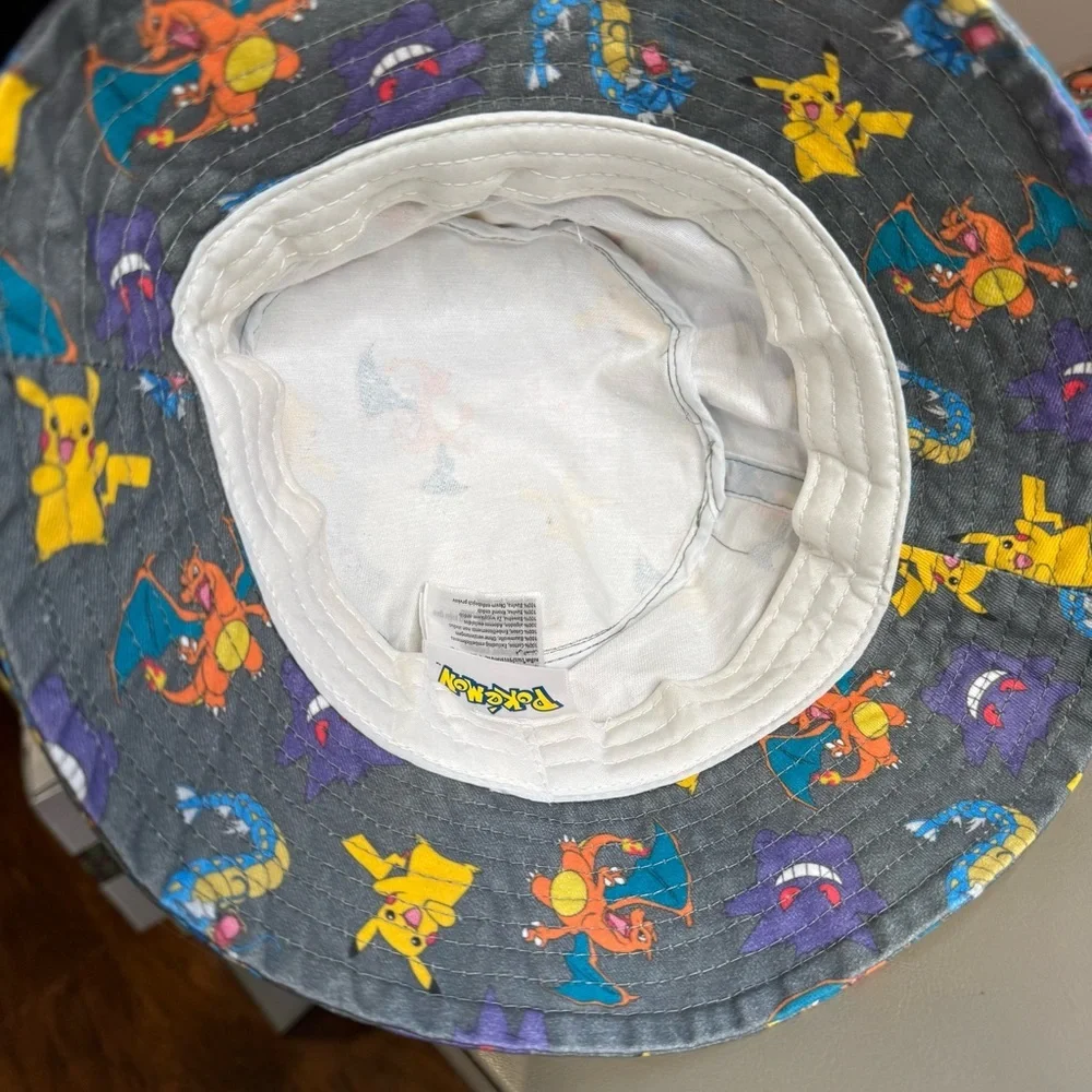Pokemon All Over Print Bucket Hat Youth Kid Size Gray Multicolor